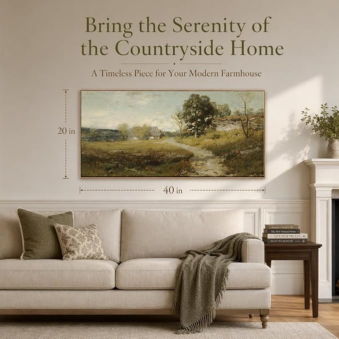 DJSYLIFE Large Framed Wall Art, Vintage Country Road Landscape, 20x40 Inch | Canvas Print, Rustic Farmhouse Scene, Solid Wood Frame, High Quality, Ready to Hang, Living Room & Bedroom Wall Decor