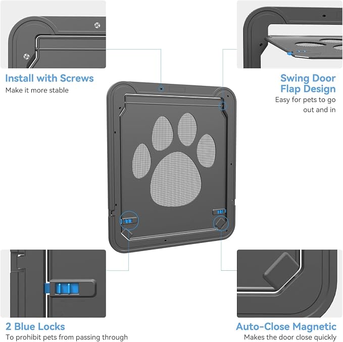 Dog Door for Screen Doors, Large Dog Opening for Sliding Doors, Inner Flap 12"×14" Lockable Magnetic with Automatic Close, Sturdy ABS Pet Doorway for Small to Large Dogs, Black L
