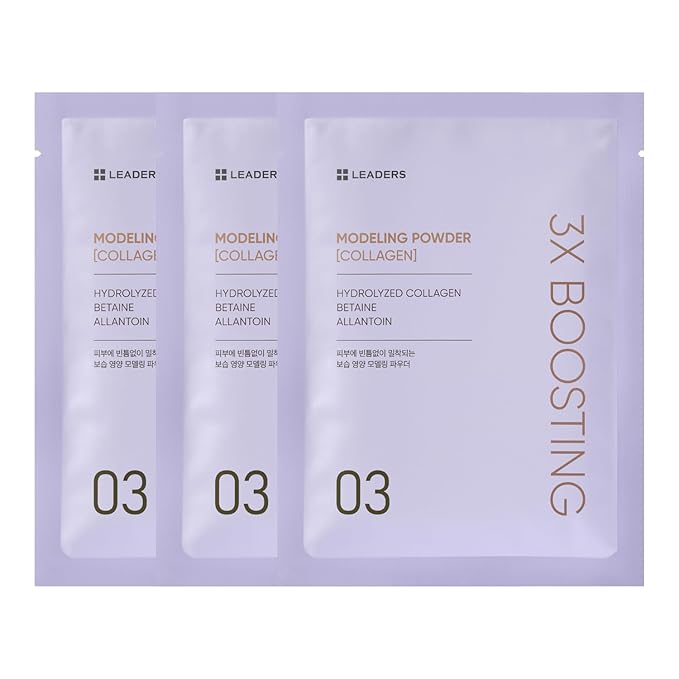 LEADERS 3X Boosting Modeling Mask | 3-Step Korean Skincare with Collagen Set of 3 | Skin Elasticity & Firmness | Improve Sagging Skin | Collagen for Toning & Anti-Aging - 3 Pack (Collagen)