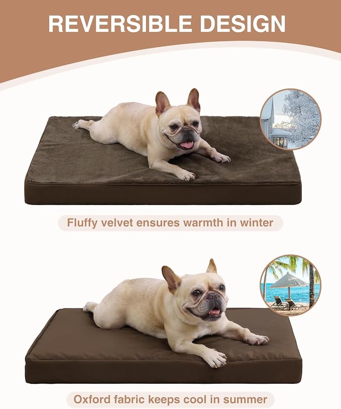 KSIIA Orthopedic Dog Bed for Small Dogs with Waterproof Lining, Brown,23x17 | Deluxe Soft Plush Dog Crate Bed, Washable Pet Mat with Removable Cover & Egg Crate Foam for Small Dogs Sleeping & Relaxing