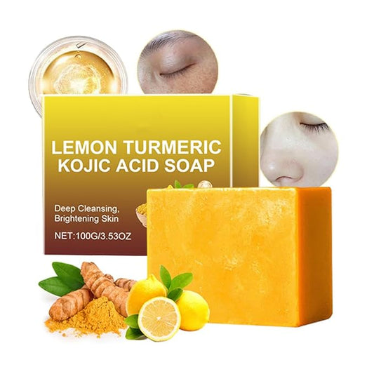 Jabon de Curcuma Para las Manchas, Acido Kojico para Manchas, Jabón de Curcuma, Aceite de Coco, Vitamina E, Triple Para Rostro y Cuerpo, Jabón Para Piel Grasa y Seca (1 Jabon Intimo Para Mujer)
