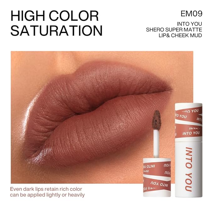 INTO YOU Matte Lipstick, Super Stay Lipcolor for Women, Waterproof, Long Lasting Lip Stain, High Impact Lip Clay with Lightweight Lip Mud Texture, Dual-use for Lips and Cheek, Brown Lipstick (EM09)