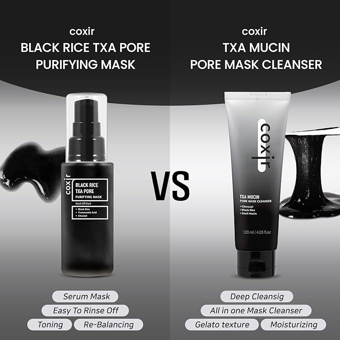 Coxir TXA Black Rice Pore Mask – Korean 3-in-1 Wash-Off Mask Serum| Pore Purifying, Blackhead Care, Hydrating, Skin Toning Treatment with TXA & Black Rice |Vegan K-beuaty Face Mask [50ml/1.69 fl.oz]