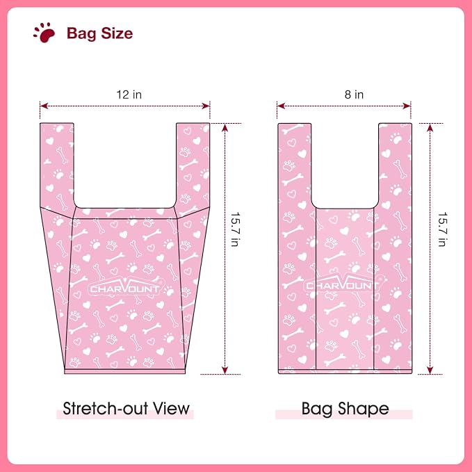 Charmount 120 Counts Unscented Dog Poop Bags Rolls with Handles | 16"x8"Extra Thick Pet Waste Bag, Leak Proof and Easy Tie, Cat Litter Bags, Pink