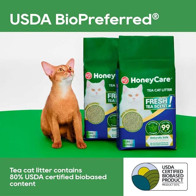 HoneyCare Tea Cat Litter | Natural Plant-Based Formula | Long-Lasting Odor Control | 99% Dust-Free & Low Tracking | Flushable Cat Litter | 24-lbs Value Pack (6 lbs x 4)