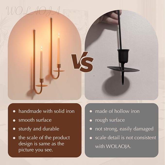 Metal Wall Candle Sconce Holder Set of 2 Wall Mount Candle Holder Pillar Holder Brass Modern Wall Candle Sconces Hanging for Living Room Farmhouse Fireplace Wedding