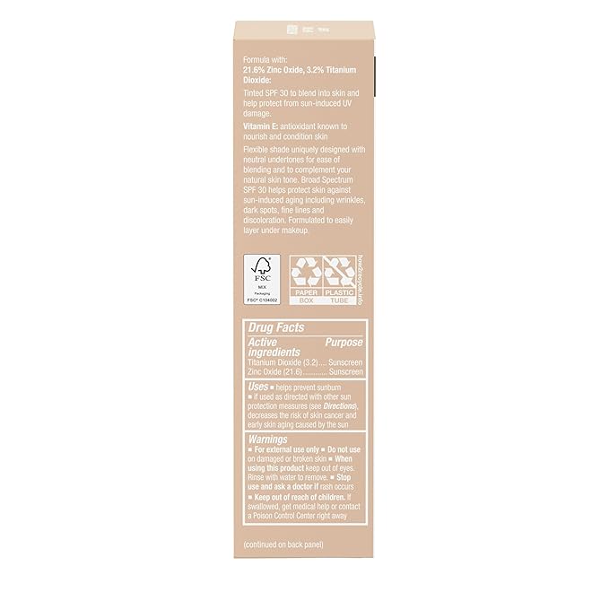 Neutrogena Purescreen+ Mineral UV Tint Face Liquid Tinted Sunscreen - with 100% Mineral Actives & Vitamin E,Enhances Natural Tone,Water Resistant,Broad Spectrum SPF 30,1.1 fl oz,(Pack of 2)