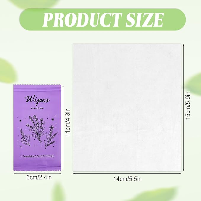 Individual Hand Wipes Wet Wipes Travel Size,Wet Wipes Individually Wrapped | 60PCS Bulk Cleansing Travel Size Wipes for Wedding Travel Restaurant Barbecue(Lavender)