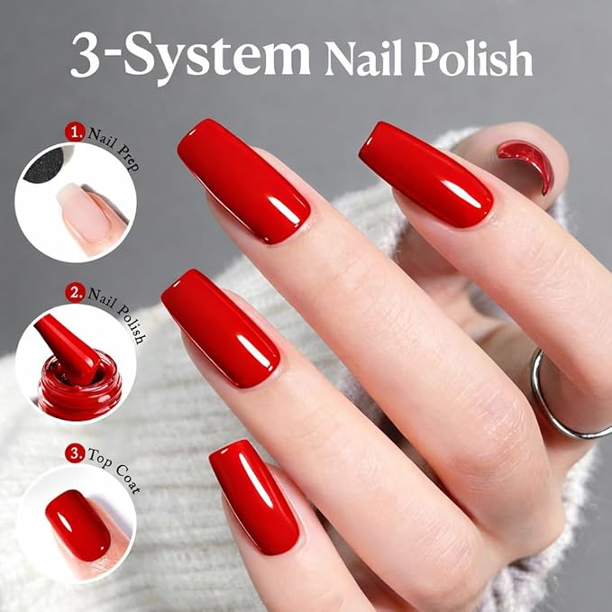AZUREBEAUTY Red Nail Polish Burgundy Quick Dry Natural Infinite Shine Nail Lacquer Fingernail Polish Strengthening Treatment Kit Salon-Quality for Women Valentine's Day Gift