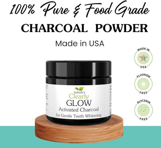 Glow Teeth Whitening Activated Charcoal Powder + Soft Bamboo Toothbrush | Pure, Natural, Food Grade, Non GMO, Made in USA | Whiten Teeth Naturally