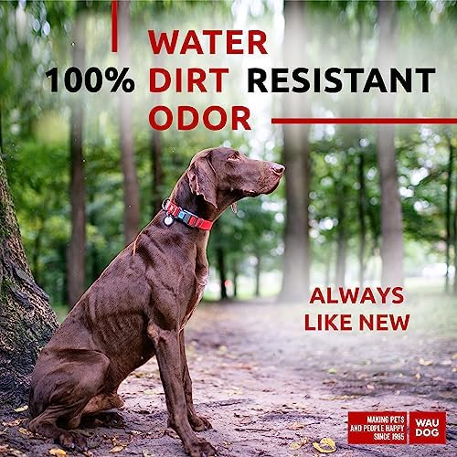 WAUDOG Waterproof Dog Collar - Adjustable Dog Collar for Large Dogs, Small and Medium Dogs - Breakaway Dog Collar Waterproof with Plastic Buckle and QR Dog Tag - Boy & Girl Dog Collars (Red)