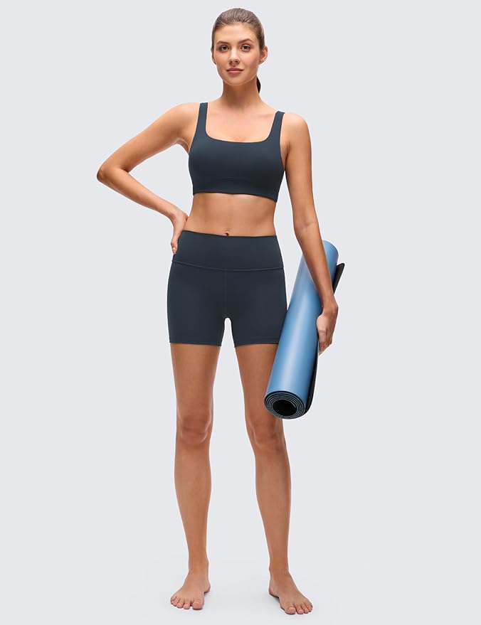 CRZ YOGA Butterluxe Scoop Neck Sports Bras for Women - U Back Padded Wide Strap Wireless Yoga Top
