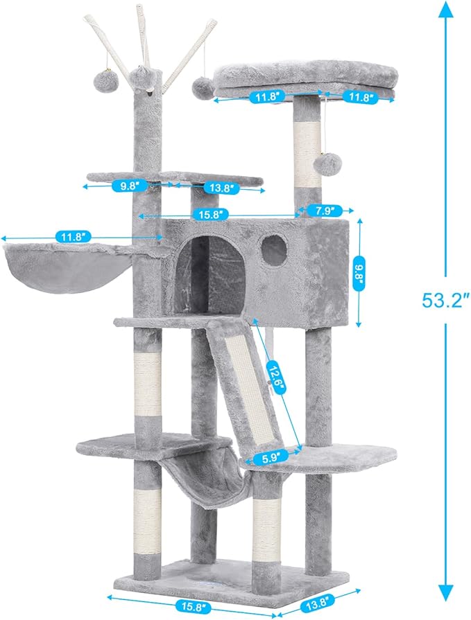 Hey-brother Cat Tree Tower with Padded Platform Bed, Hammock, MPJ019-SW