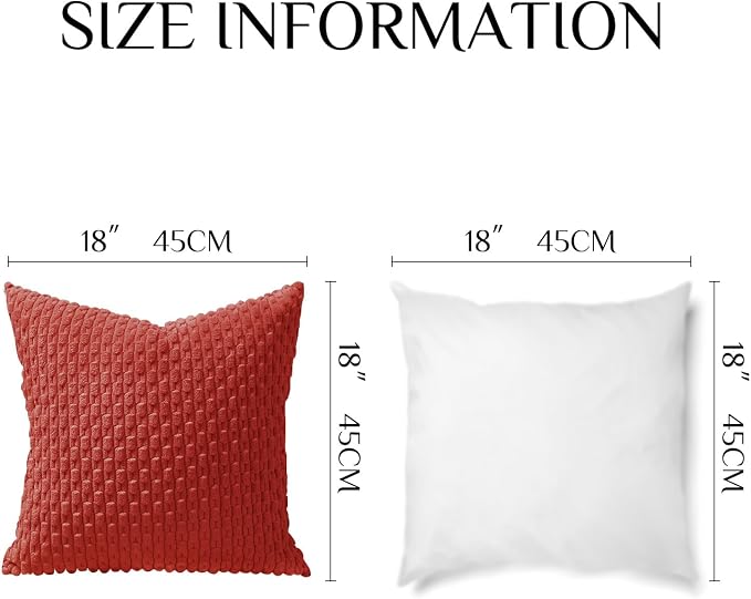 Softalker Corduroy Decorative Throw Pillow Covers 18x18, Set of 2, Red | Soft Boho Striped Pillow Cases, Couch Fluffy Cushion Covers for Farmhouse Home Decor Bed Living Room
