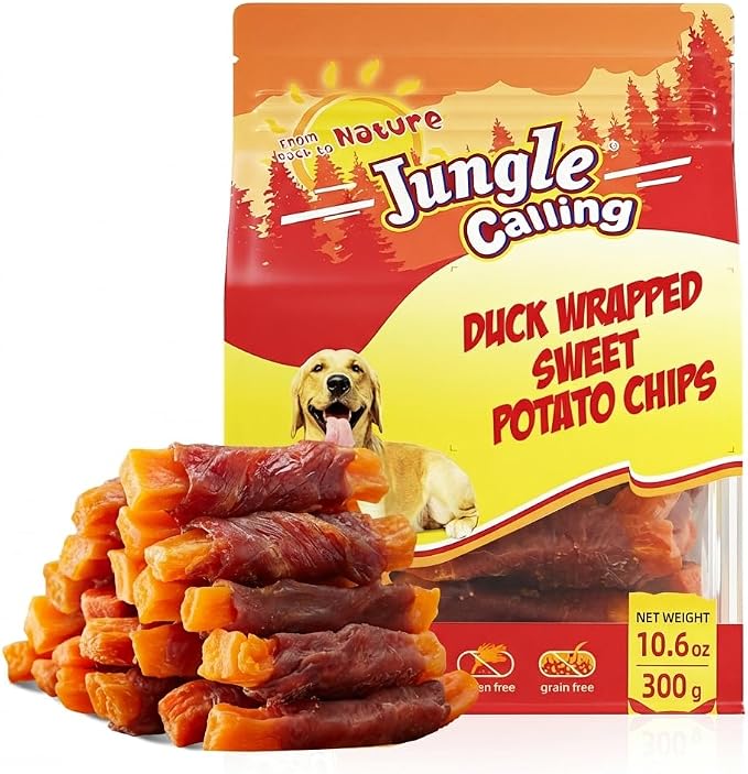 Jungle Calling Duck & Sweet Potato Treats, Fiber Rich, Limited Ingredient | Rawhide Free, Grain Free, Ideal for Picky Eaters, Perfect for Daily Rewards, For Small, Medium & Large Breeds, 10.6 Oz