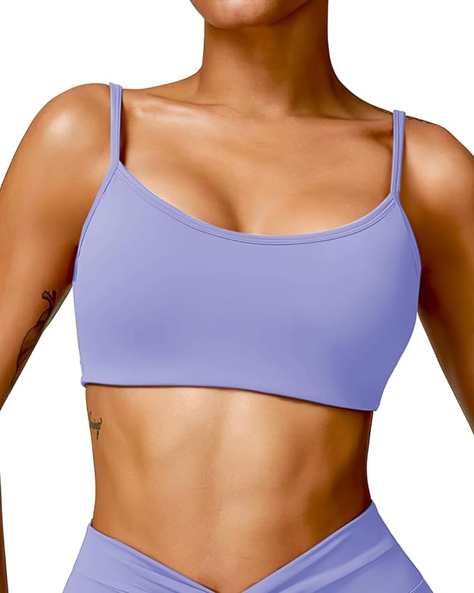 QUOJIZY Sports Bras for Women Open Back Workout Tops for Women Yoga Bra Spaghetti Straps Twist Back