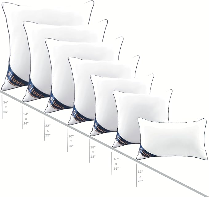 Siluvia Decorative 12x20 Pillow Inserts Set of 2 - Square Throw Pillows with 100% Cotton Cover for Sofa, Couch, and Bed - White