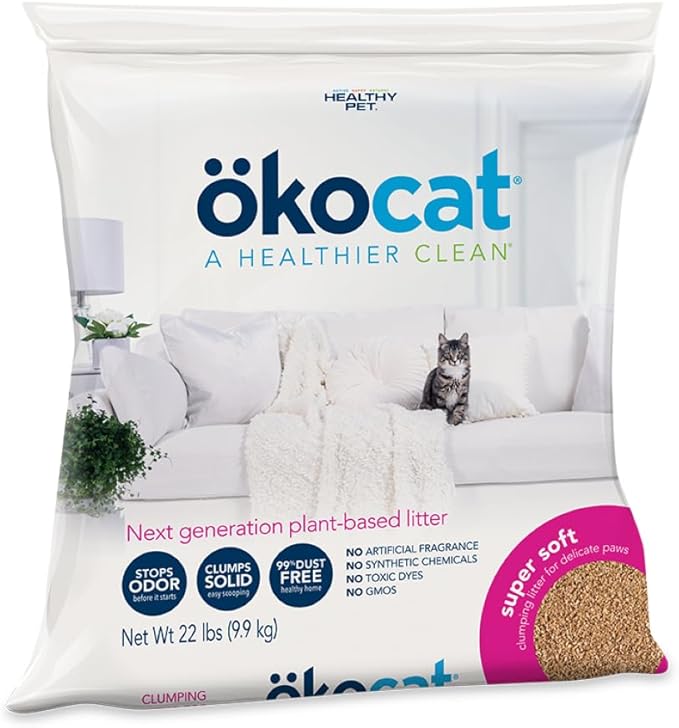ökocat Super Soft Natural Wood Clumping Cat Litter, Odor Control, 22 Lbs