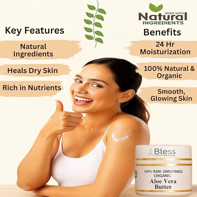 Organic Raw Aloe Vera Butter 100% Pure,Natural & Unrefined| Skin Moisturizer For Face, Body & Hair| 1 LBS/450 GM Ivory / White Grade A | DIY Creams, Balms, Lotions, Soaps| Softens Dry & Tough Skin