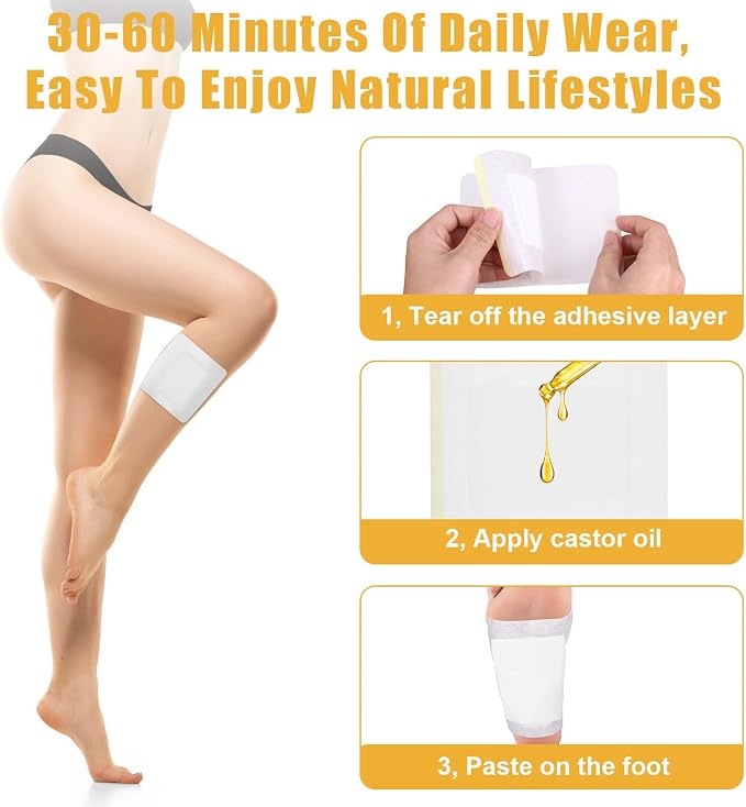 30pcs Castor Oil Pack Wrap for Feet, Skin Friendly Castor Oil Patches Pack Portable Foot Patches, Self-Adhesive Anti Leakage Sticker Disposable Kit, 4"X4.8"