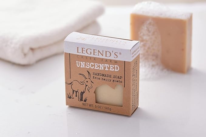 Legend's Creek Farm Goat Milk Soap - Cleansing Moisturizing Bar for Hands and Body - 5 Oz Creamy Lather, Nourishing, Gentle Natural Soap for Sensitive Skin, Handmade in USA (Unscented, Pack of 5)