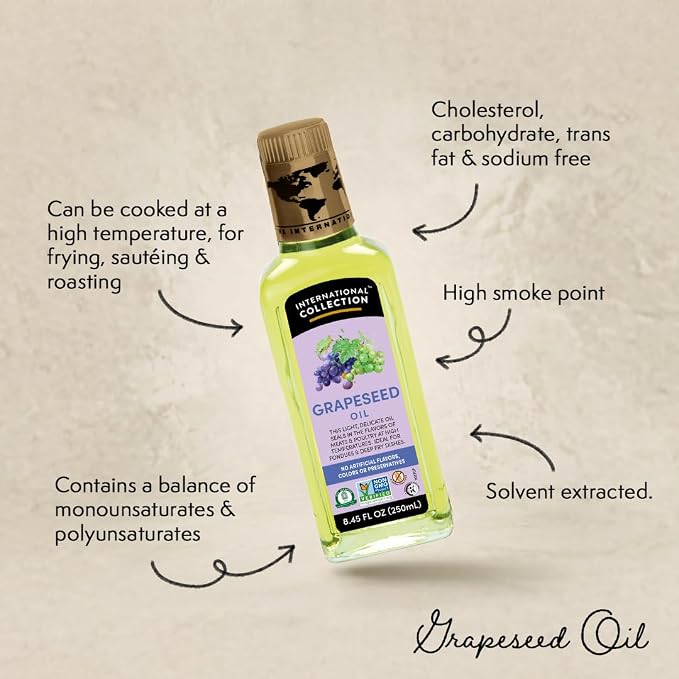 International Collection Grapeseed Oil, 8.45 fl oz (Pack of 1) | Expertly Sourced, Quality Oils | NonGMO Project Certified, No Artificial Flavors, Gluten Free, Vegan, Halal Approved