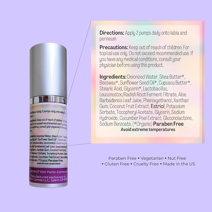 Silky Peach Cream by Parlor Games – Bioidentical Estriol Cream for Women – Menopause Relief for Vaginal Dryness & Vulva Itch – 30ml Bottle (2 Month Supply)