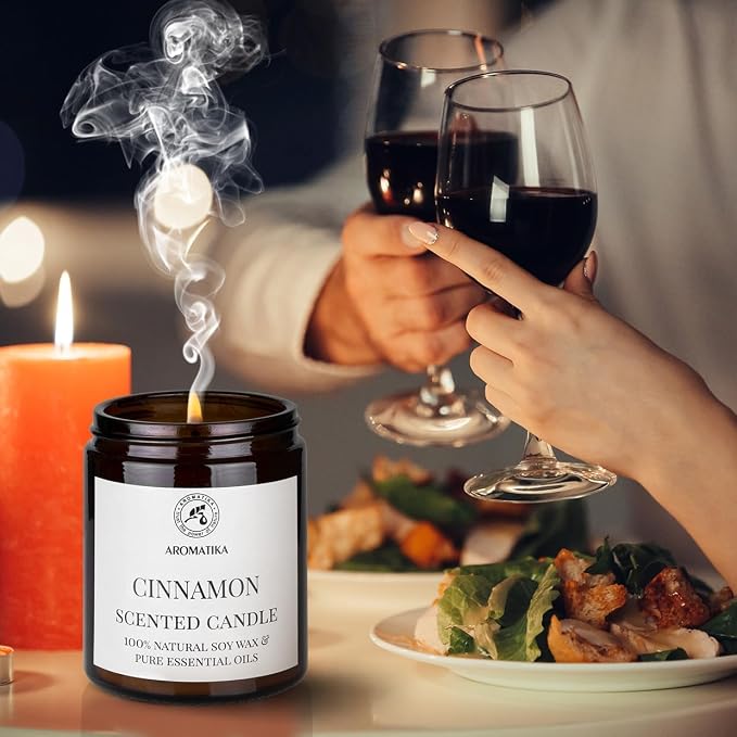 Scented Candle Cinnamon - Soy Wax Candles with Essential Oil - Aromatherapy Candle - Soywax 150g - Up to 45 Hours Burn Time - Home Scented Candles - Glass Candle Gift