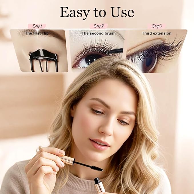 Ultra-Fine Lengthening Waterproof Quick-Dry Mascara, Waterproof Quick Drying Curling Mascara, Iron Wand Mascara, 3D Curling Eyelash Long, Lasting Smudge-Proof No Clumping (Black+Brown)