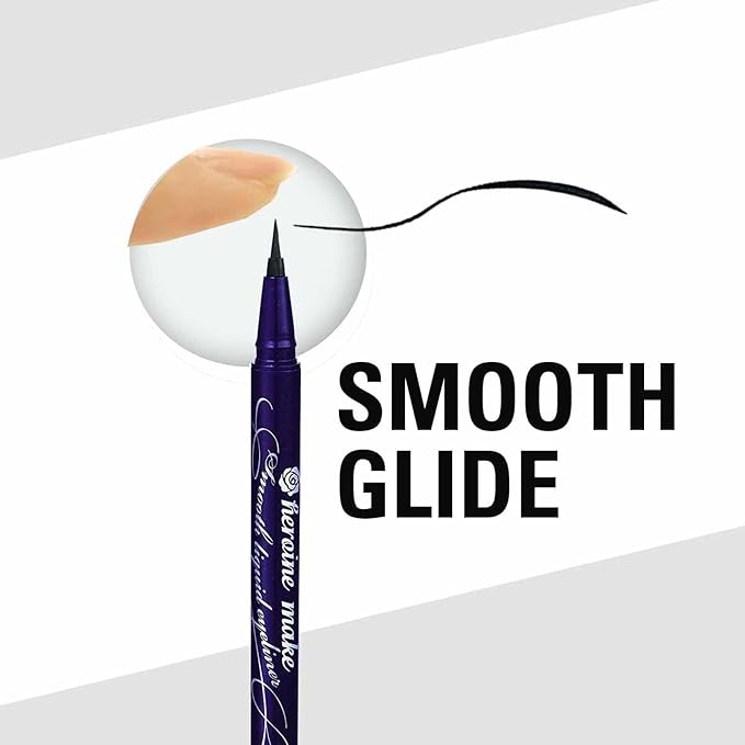 Heroine Make by KISSME Waterproof Eyeliner with Ultra-Fine 0.1mm Tip, Liquid Eyeliner Pen for Sensitive Skin, Cat Eye Liner for Long Lasting Wear, Made in Japan, Jet Black, 1 Count, SMOOTH