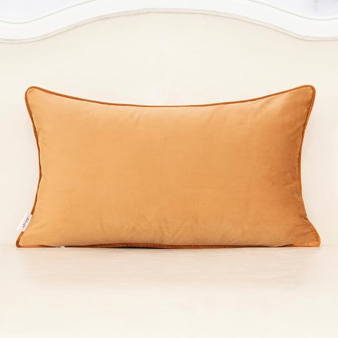 Alerfa Orange Floral Throw Pillow Cover 12 x 20 Inch Cut Velvet Rectange Luxury Decorative Lumbar Pillow Cover for Couch Living Room Bedroom