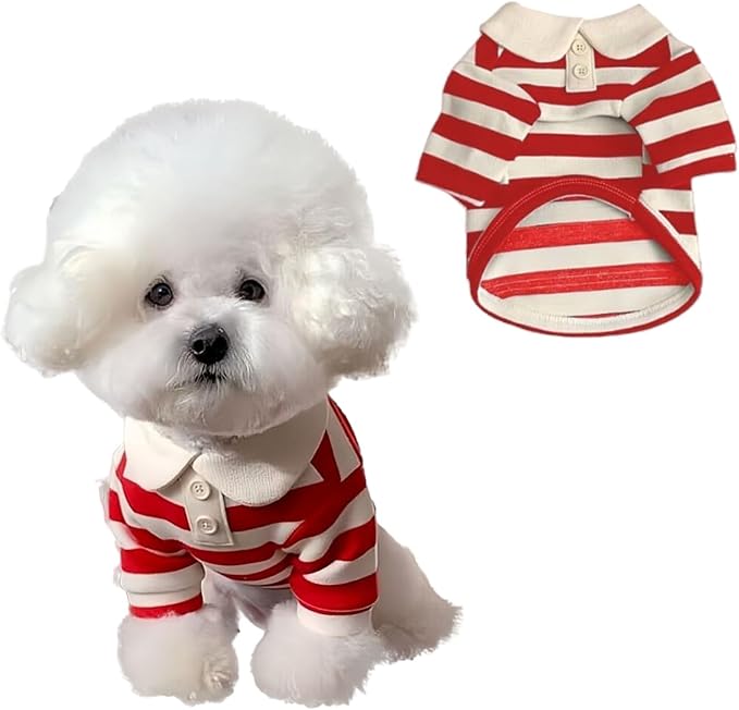 MANON ROSA Boy Dog Polo Shirt for Small Dogs, Red, 2XL, 16.5-22 lb | Cute Puppy Clothes With Classic Stripes, Soft Breathable Pet Apparel For Yorkies, Shih Tzus And Everyday Summer Wear