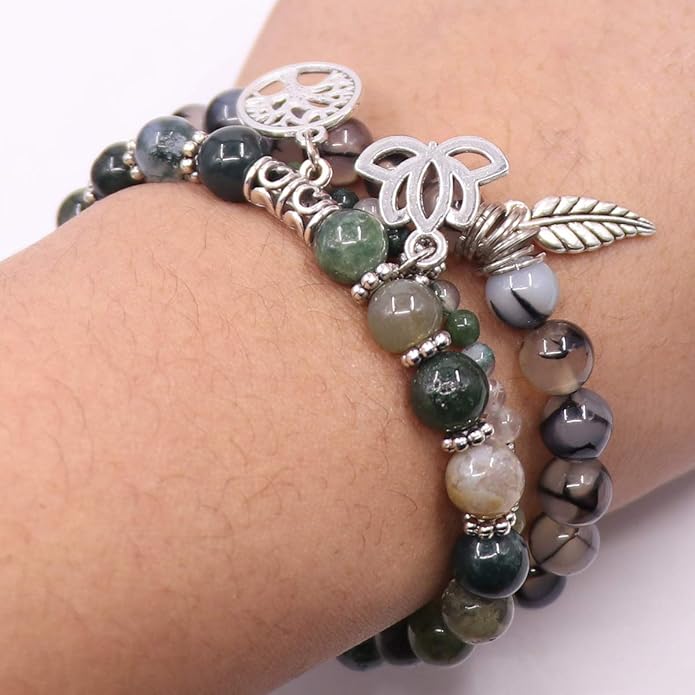 UEUC Tree of Life Yoga Healing Stone Bracelets,Multilayer Lotus Chakra Stone Reiki Bracelet Sets,Anxiety Crystal Natural Stone,for Women Stress Relief