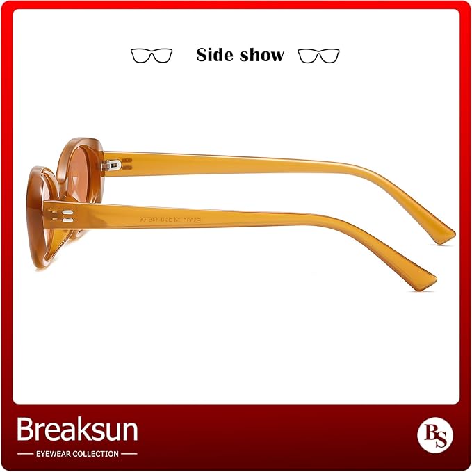 Breaksun Retro Oval Sunglasses for Women Men Fashion Small Oval Sunglasses 90s Vintage Shades