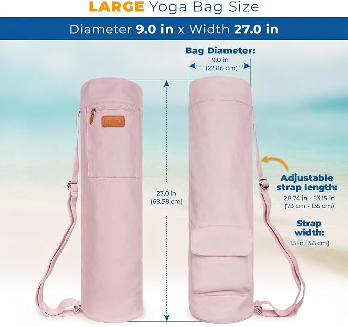 UDANA Canvas Yoga Mat Bag for Women & Men, Full-Zip Carrier with 3 Pockets & Adjustable Strap, Stylish Gym & Pilates Bag – Available in Multiple Sizes