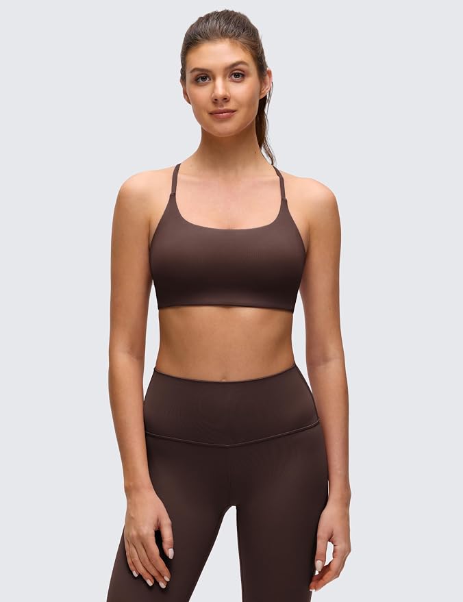 CRZ YOGA Butterluxe Twist Cross Back Sports Bras for Women - U Neck Padded Adjustable Spaghetti Straps Yoga Top