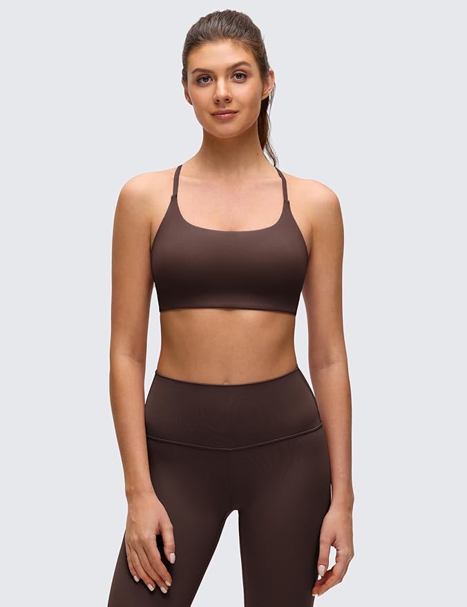 CRZ YOGA Butterluxe Twist Cross Back Sports Bras for Women - U Neck Padded Adjustable Spaghetti Straps Yoga Top