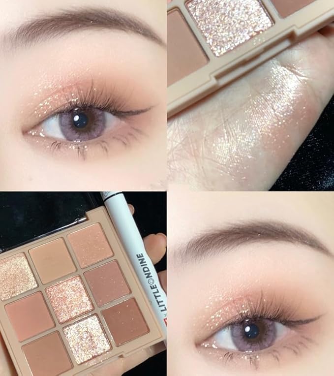 Kayswang 9 Colors Glitter Eyeshadow Makeup Palette, Eye Shadow Powder，Matte High Pigmented Colorful,Creamy Texture, Long LastingEyeshadow Powder Cosmetics,Natural Waterproof (02#)