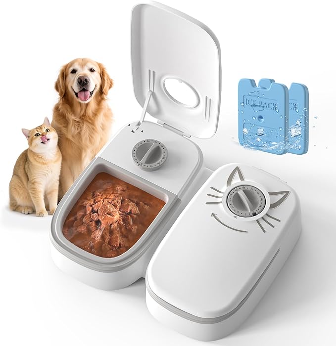 2-Meal Wet Food with Ice Packs Battery Powered Timed Cat Feeder | 48H Wet Food Dispenser, Ice Packs, 700ml Capacity, Battery Powered for Cats & Small Dogs