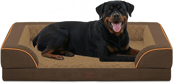 Waterproof Orthopedic Dog Bed for Extra Large Dogs, 48x30in, Brown | Orthopedic Foam Eases Joint Pressure, Bolsters Supports Head And Neck, Washable Pet Beds, Removable Cover, Non-Slip Bottom
