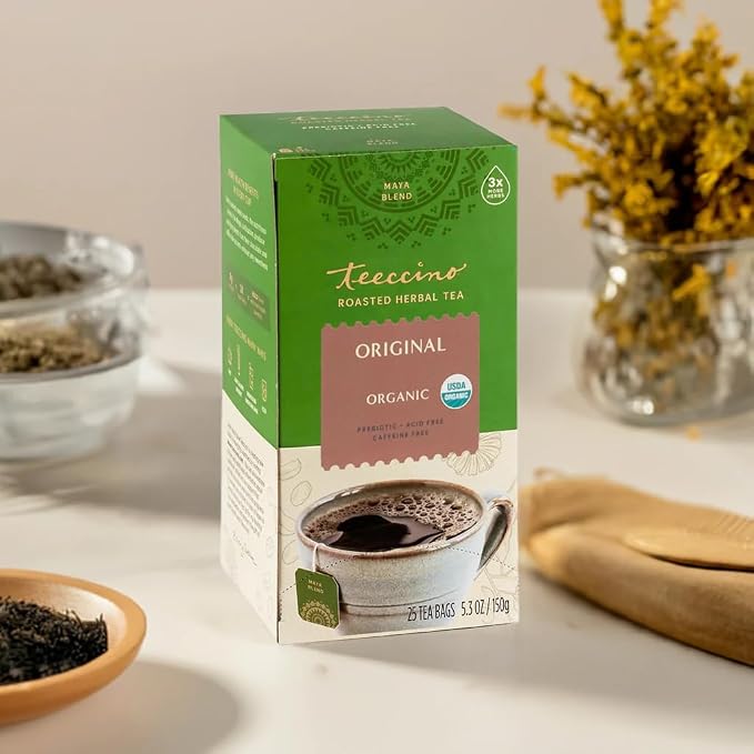 Teeccino Original Herbal Tea - 25 Tea Bags - Rich & Roasted Herbal Tea That’s Caffeine Free & Prebiotic for Natural Energy, Coffee Alternative