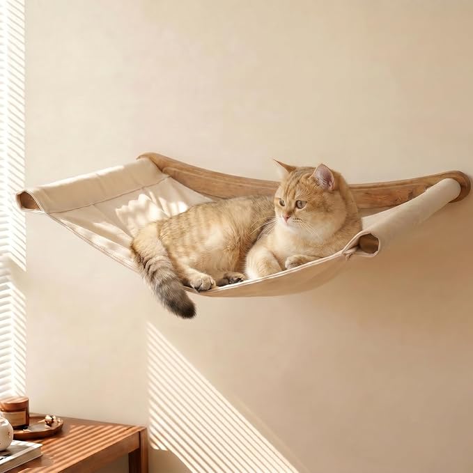 Rustic Cat Wall Shelves, Farmhouse Style Wooden Cat Furniture with Hammock, Space-Saving Cat Climbing System & Floating Perch for Indoor Cats