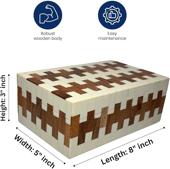 Perilla Home ﻿Home Decor Decorative Storage Wooden Box Small Wooden Organizer Tool Stash Card Craft Trinket Memory Keepsake Jewelry Box for Men and Women, Ticino, Gifts For All, Off White & Brown