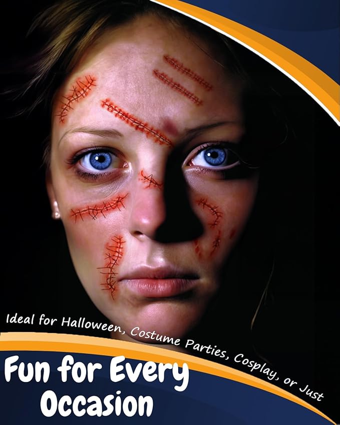 Horror Realistic Fake Bloody Wound Stitch Scar Scab Waterproof Temporary Tattoo Sticker Halloween Masquerade Prank Makeup Props