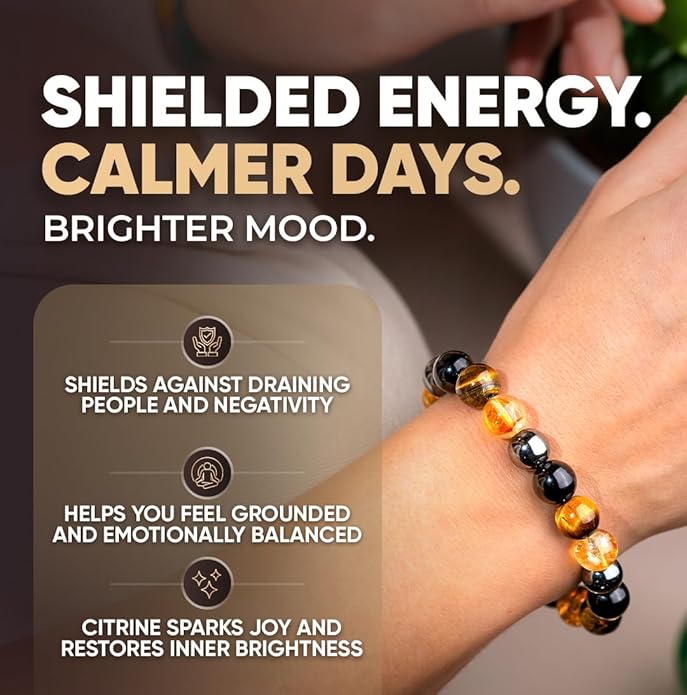 Conscious Items Protection Bracelets for Women & Men, Healing Crystal Bracelet with Natural Stones for Energy Shielding, Grounding, Stress, & Negative Energy Protection