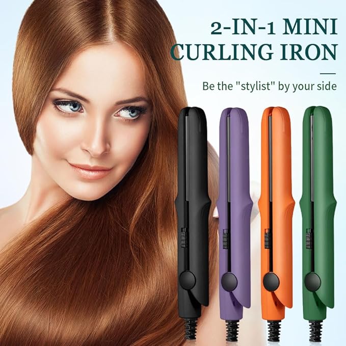Mini Dual Purpose Curling Iron, 2026 New 2 in 1 Mini Curling Wand & Flat Iron Hair Straightener, Portable Travel Curling Wand for Women Short Hair, Hair Straightener for All Hair Types (Pink)