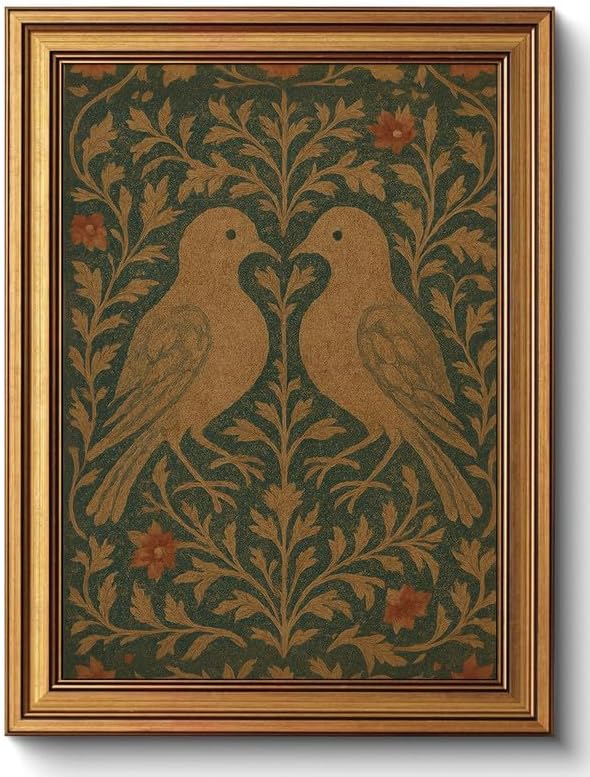 William Morris Gold Framed Wall Art Vintage Love Birds Wall Decor Art | Animals Botanical Pictures Canvas Art Cottagecore Small Framed Prints Artwork for Vanity Bookshelf Entryway Gallery Wall