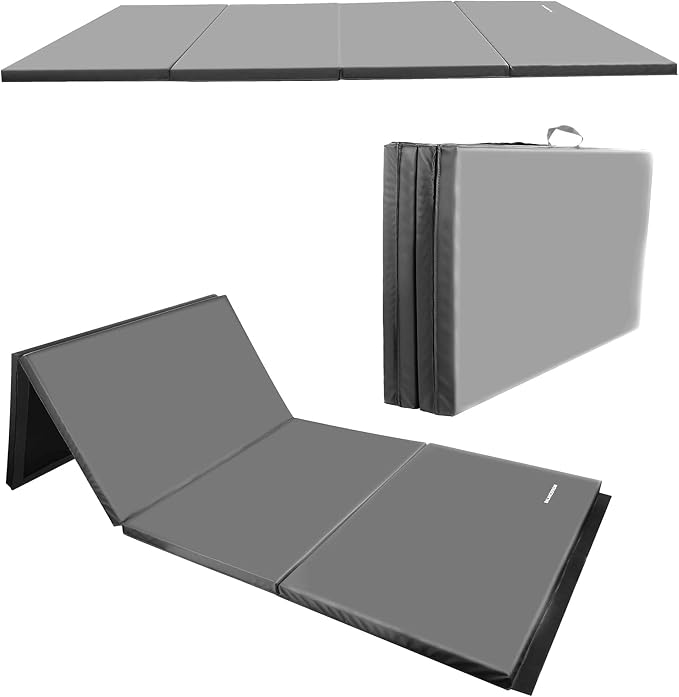 BalanceFrom 6x4 Feet 4-Panel Folding Gymnastics Mat – 2-Inch Thick Pad with Vinyl Surface and Carrying Handles for Tumbling, Yoga, Pilates, Home Workouts, and Martial Arts