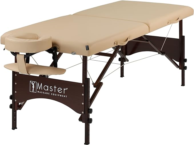 Master Massage 28" Argo Portable Massage Table in Cream with Walnut Legs- Spa Bed for Tabletop Exercise & Massage