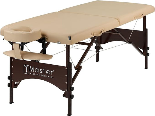 Master Massage 28" Argo Portable Massage Table in Cream with Walnut Legs- Spa Bed for Tabletop Exercise & Massage
